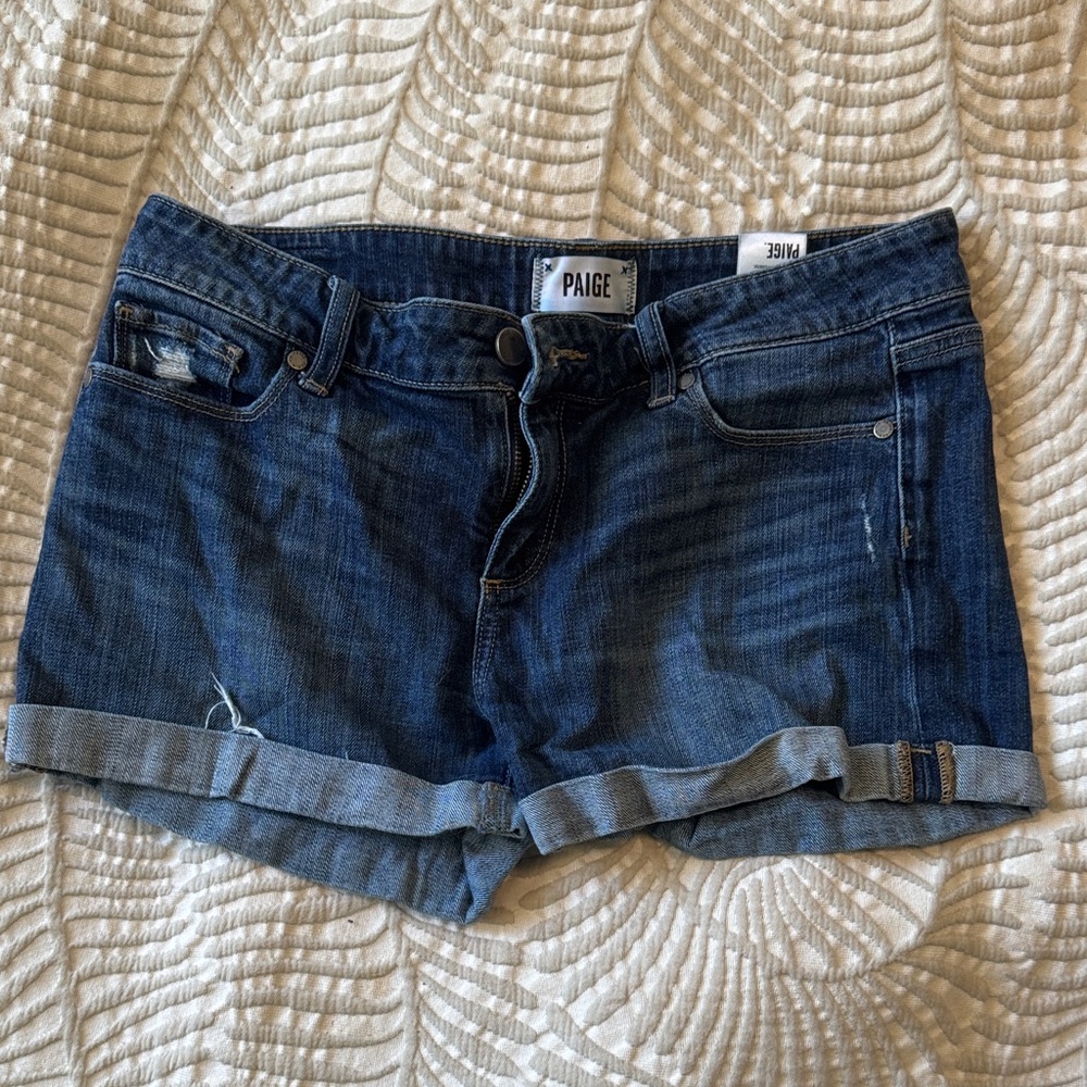 PAIGE Women's Rolled Cuff Jean Shorts - Dark Blue